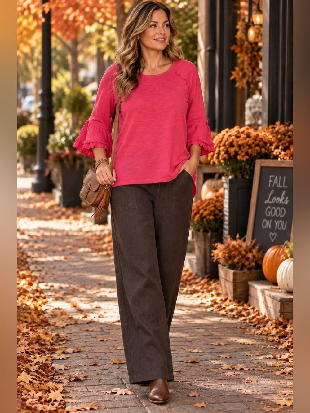 Soft Surroundings Pink Ruffle Sleeve 100% Cotton Top Size L